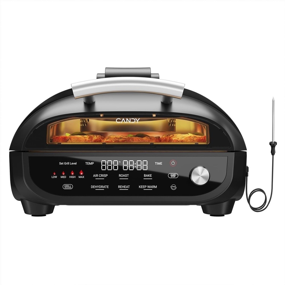 CANDY 7-in-1 Indoor Grill Air Fryer Combo with Smart Thermometer 500F Black